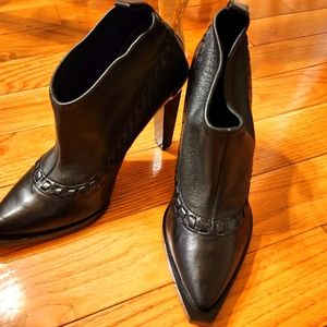 Alexander Wang Leather Low  stacked high Heel Booties, Size 40